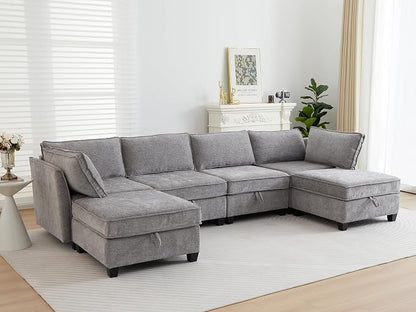 ORRD Oversize Modular Sectional Sofa Set, Convertible U Shaped Couch with Storage, 6 Seater Sofa Modular with Ottomans and Reversible Chaise for Living Room, Office (Grey)