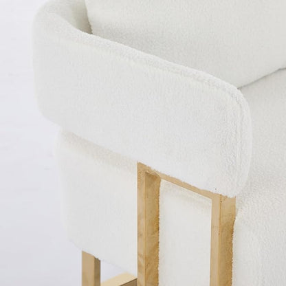 YISHENG Loveseat Sofa Modern Accent Chairs for Living Room with Golden Metal Legs Soft Teddy Upholstered Reading Armchairs no Wheels for Reception Room//Bedroom/Lounge/Office, White