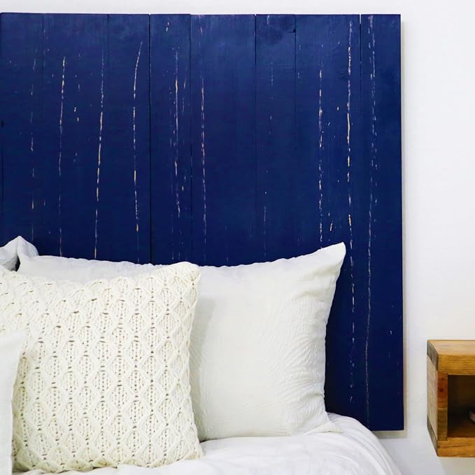 Barn Walls Navy Blue Headboard, Coastal Design Weathered, Solid Wood Headboard Floating Panels Wall Mount, Adjustable Height Easy Assembly, King Size