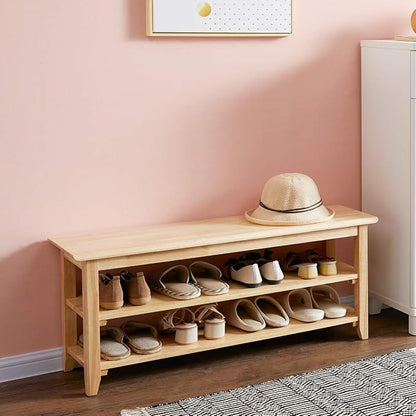 XKZG Shoe Rack Bench Wooden Shoe Storage Bench Simple Style Wood Entryway Bench (Natural,39.4")