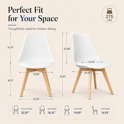 CangLong Dining Chairs Set of 4, Mid Century Modern Kitchen and Dining Chair, Soft Padded Dining Desk Chairs with Wood Legs, for Kitchen, Dining, Living Room & Bedroom, White