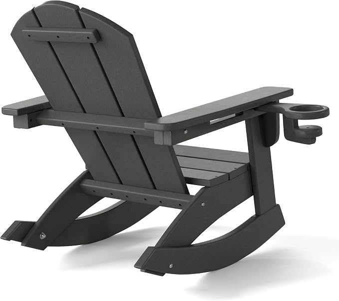Costaelm Paradise Kids Outdoor Preschool HDPE Plastic Classic Adirondack Rocking Chair (Set of 2), Gray