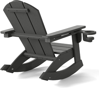 Costaelm Paradise Kids Outdoor Preschool HDPE Plastic Classic Adirondack Rocking Chair (Set of 2), Gray