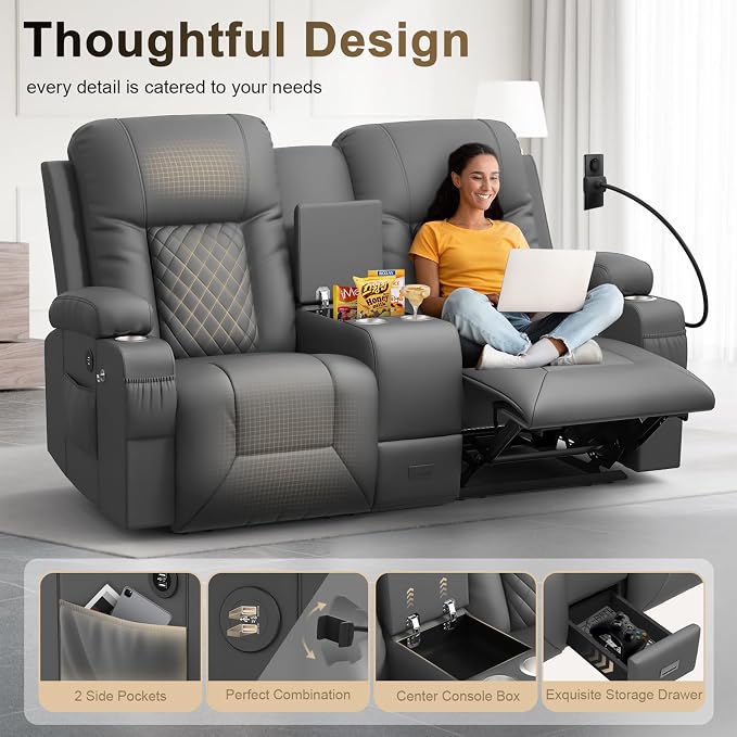 YONISEE Living Room Furniture Set, Loveseat Recliner and 2PC Massage Recliner Chair, Luxury Reclining Sofa 3PC Set for Living Room (2+1+1, Dark Gray)