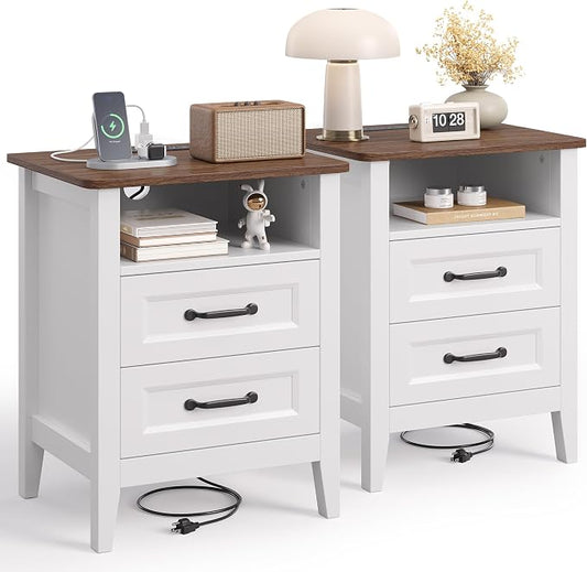 Gizoon 3 Piece Bedroom Furniture Set, 7 Modern Farmhouse DrawerDresser and 2 Nightstands with Charging Station