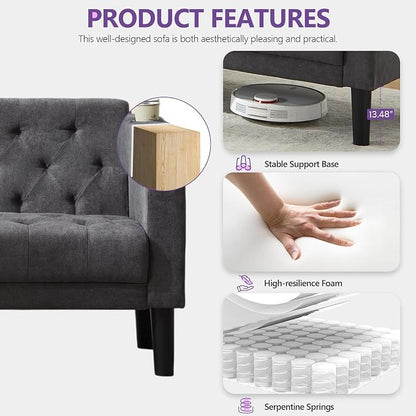 TYBOATLE Mid-Century Modern Tufted Loveseat Sofa Set w/ 2 USB & 2 Cupholders, 3 Piece Living Room Furniture Sets, Small Love Seat Couches for Small Space Apartment Bedroom Office