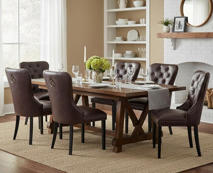 CIMOTA Dark Brown Leather Dining Chairs Set of 2 Mid Century Modern Dining Room Chairs Tufted Upholstered Kitchen Dining Chairs Comfortable Side Chairs with Nailhead Trim/Ring Back (PU Espresso/2PCS)