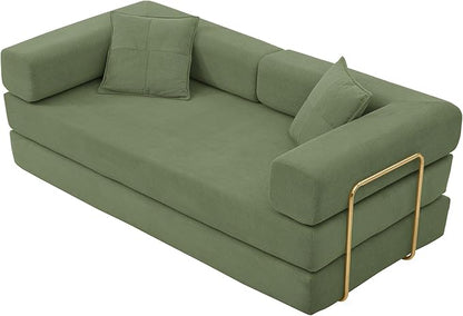 HANXIN 78 Inch Convertible Sleeper Sofa Bed, Folding Floor Mattress Couch with Fixed-Shape Frame, Futon Boneless Couch Lounge Loveseat with Pull Out Bed, No Assembly Required (Green)