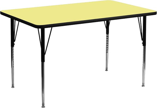 Flash Furniture Wren 24"W x 48"L Rectangular Yellow Thermal Laminate Activity Table - Standard Height Adjustable Legs