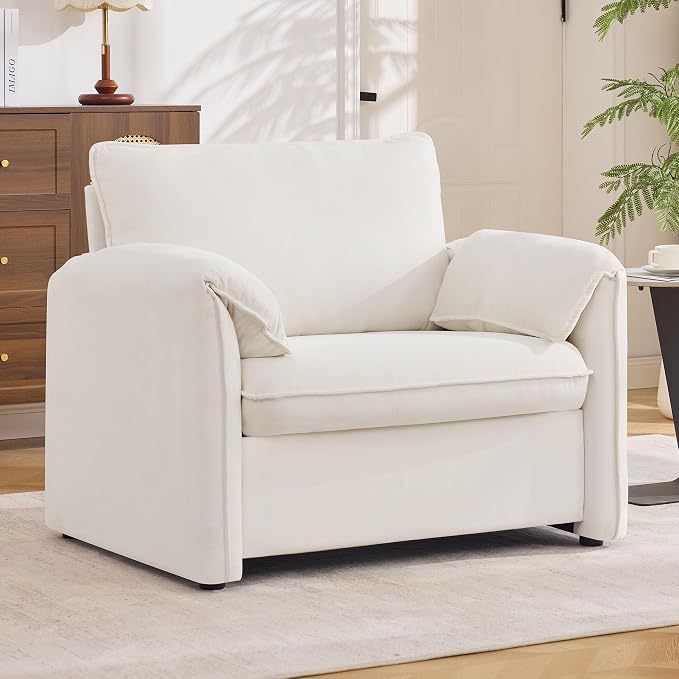 Oversized Accent Chair for Living Room, 41.73" Large Modern Armchair with Deep Seat, Mid-Century Comfy Reading Chair with Padded Arms, Chenille Single Sofa Chairs for Bedroom, Beige