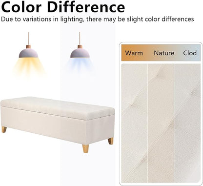Joveco Storage Ottoman Bench, 51" Linen Rectangle Long Bench, for Bedroom, End Foot of Bed, Living Room, Entryway, Beige
