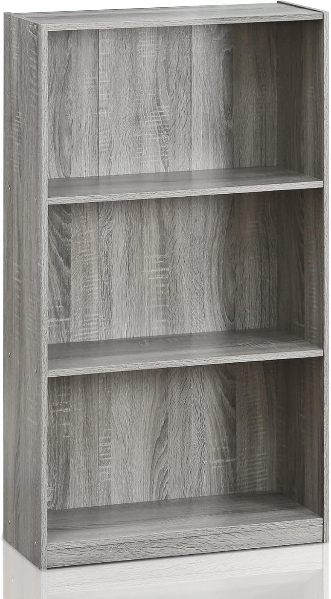 Furinno BASIC Book Shelf, 3-Tier Bookshelf with Open Shelves, Standing Bookcase, 9.3" x 21.8" x 39.5", for Organization and Storage, for Living Room, Bedroom, Home Office, French Oak