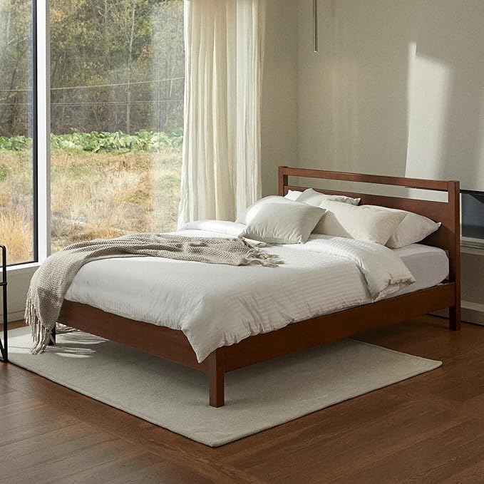 LIFEMENT Signature Wood Platform Bed Frame with Headboard, Essential, Noise Free, Under Bed Storage, No Box Spring Needed, Easy Assembly (Cherry, King (U.S. Standard))