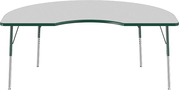 FDP Kidney Activity School and Office Table (48 x 72 inch), Standard Legs with Swivel Glides for Collaborative Seating Environments, Adjustable Height 19-30 inches - Gray Top and Green Edge