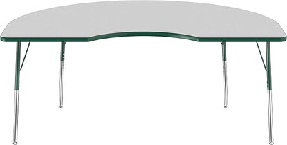 FDP Kidney Activity School and Office Table (48 x 72 inch), Standard Legs with Swivel Glides for Collaborative Seating Environments, Adjustable Height 19-30 inches - Gray Top and Green Edge