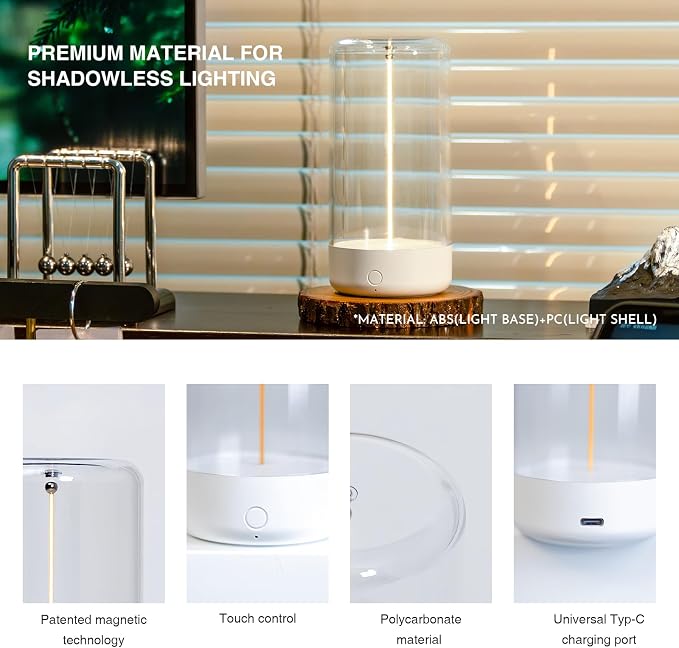 AUGE LIGHT Mini Minimalist Table Lamp Cordless Lamp Rechargeable Table Lamp Portable Nightstand Lamps Desk Lamps for Home Office Unique Ambient Light Mood Lighting for Desk Decor Beside (White)