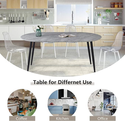 Extendable Round Dining Table for 4 6 Wooden Dining Room Table 39" to 70" Modern Kitchen Table for Dining Room Office Expandable Oval Dinner Table with MDF Top and Wood Legs Grey