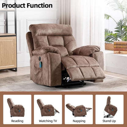 CANMOV Large Power Lift Recliner Chair with Massage and Heat for Elderly Big and Tall People, Overstuffed Wide Recliners with 2 Cup Holders, Side Pocket and USB Port, Camel