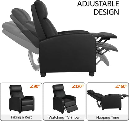 Topeakmart Recliner Chair PU Leather Adjustable Modern Single Reclining Chair with Pocket Spring Living Room Bedroom Home Theater Black