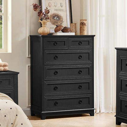 Joaxswe Farmhouse 6 Drawer Dresser for Bedroom Set of 2, 41" Tall Small Dressers & Chest of Drawers, Rustic Wood Dresser with Metal Handle, Storage Organizer Closet for Living Room, Hallway, Entryway