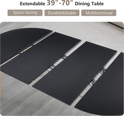 Extendable Round Dining Table for 4 6 Wooden Dining Room Table 39" to 70" Modern Kitchen Table for Dining Room Office Expandable Oval Dinner Table with MDF Top and Wood Tapered Metal Legs Black