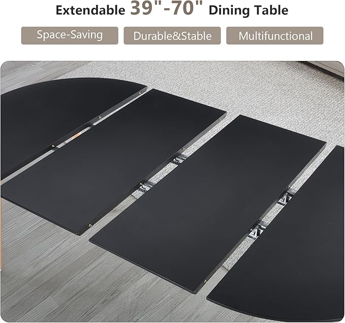 39”-70” Extendable Dining Room Table for 4 6 Mid Century Modern Oval Kitchen Table Solid Wooden Expandable Table for Dining Room Kitchen Living Room Office Black