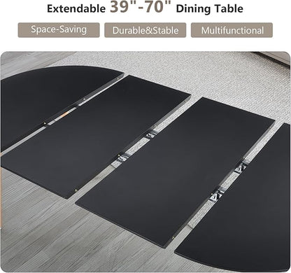39”-70” Extendable Dining Room Table for 4 6 Mid Century Modern Oval Kitchen Table Solid Wooden Expandable Table for Dining Room Kitchen Living Room Office Black