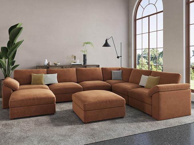 EASE MOOSE Oversized Sectional Modular Sofa, Large u Shape Sectional Couch Wide Deep Brown Modular Sofa Couch