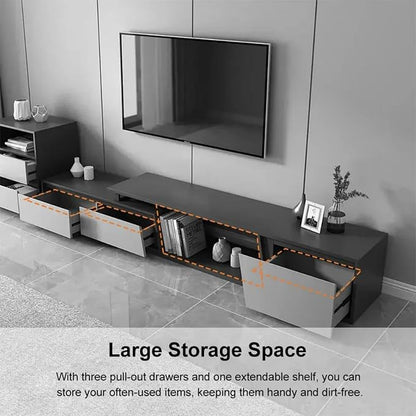 homary Extendable TV Stand with 3 Drawers Minimalist Rectangle Entertainment Center TV Console Up to 110" (70.9”W-110.2”W) (Gray)