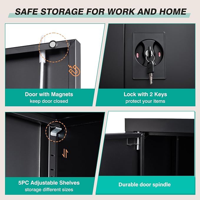 SISESOL Small Metal Storage Cabinet with Doors and Shelves,36 inch Black Locking Garage Cabinet,Lockable Short Steel Cabinets for Home,Office,Shop,Garage