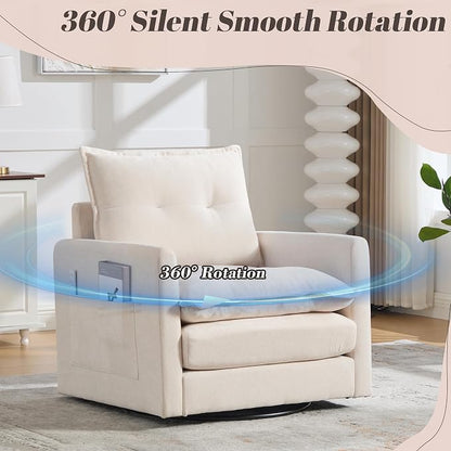 Swivel Accent Chair Set of 2, Modern Swivel Barrel Chair for Living Room, 360 Degree Comfy Square Accent Barrel Chair, Upholstered Sofa Armchair for Bedroom,Reading, Chenille, Beige
