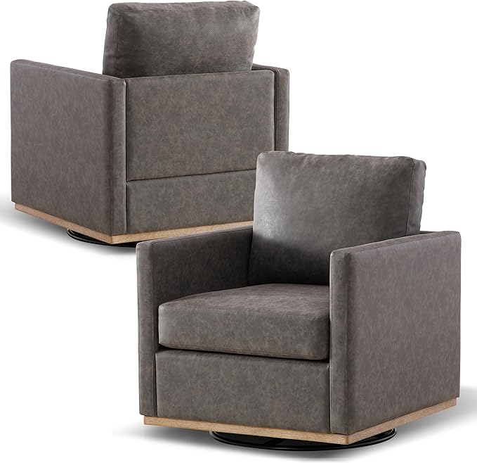 Aoiy & Wifon 30.7" W Swivel Accent Chair Set of 2, Mid Century Modern Swivel Chairs for Living Room, Comfy Small Accent Chair, PU Leather, Gray