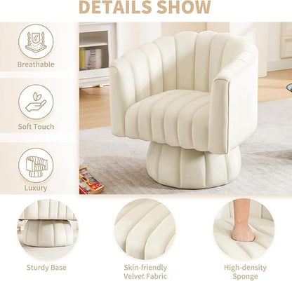 Swivel Accent Barrel Chair - Cute Comfy Small Round 360° Arm Chair Velvet Sofa Club Reading Chair for Living Room Bedroom Office Beige