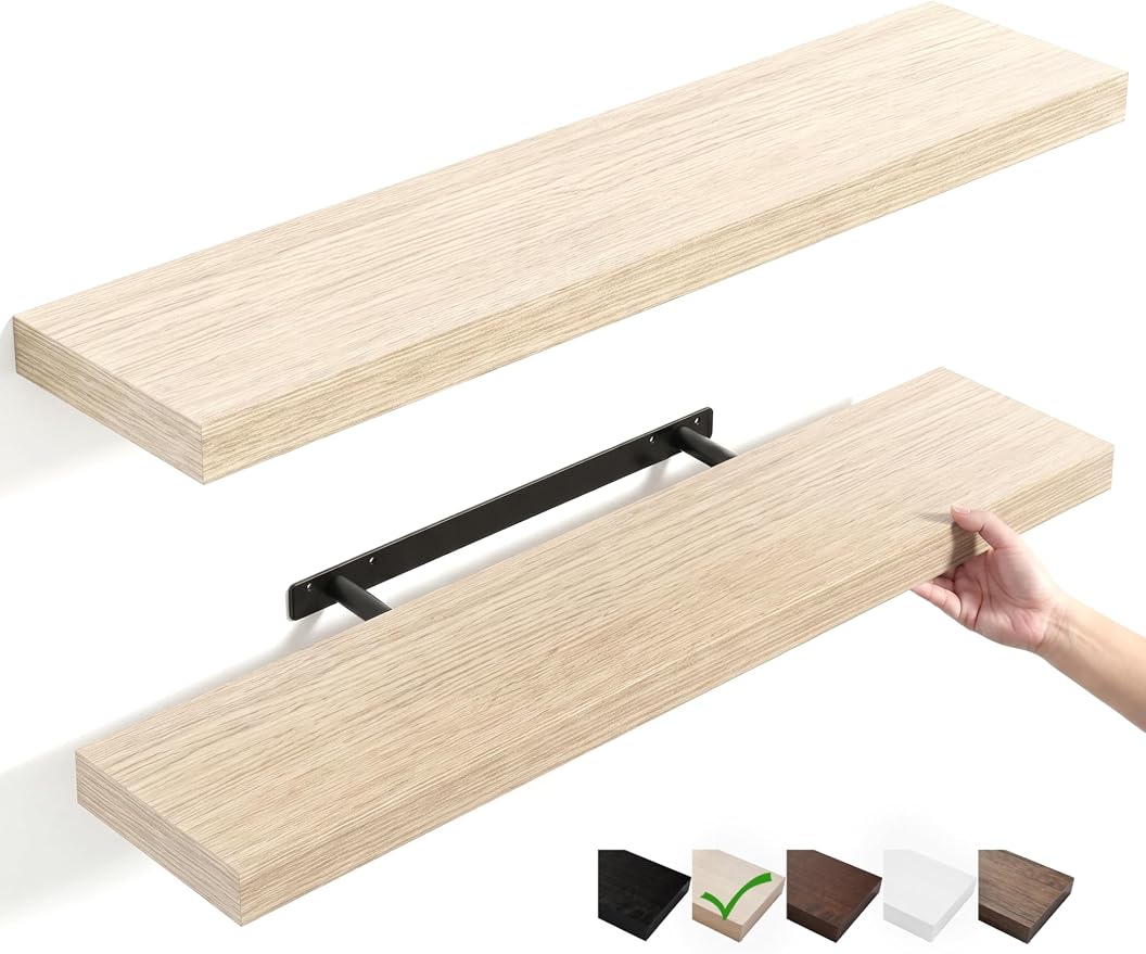 Floating Shelves for Wall, Bathroom Shelves Over Toilet, Wall Shelves & Book Shelf for Room, Hanging Shelf, Modern Wooden Mounted Floating Shelves, 36x7x1.5 in (Oak, Set of 2)