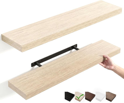Floating Shelves for Wall, Bathroom Shelves Over Toilet, Wall Shelves & Book Shelf for Room, Hanging Shelf, Modern Wooden Mounted Floating Shelves, 36x7x1.5 in (Oak, Set of 2)