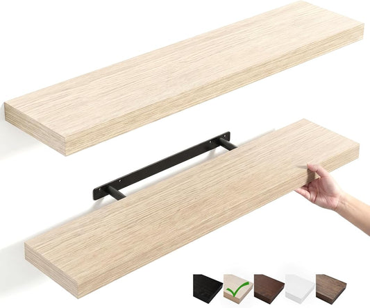 Floating Shelves for Wall, Bathroom Shelves Over Toilet, Wall Shelves & Book Shelf for Room, Hanging Shelf, Modern Wooden Mounted Floating Shelves, 36x7x1.5 in (Oak, Set of 2)