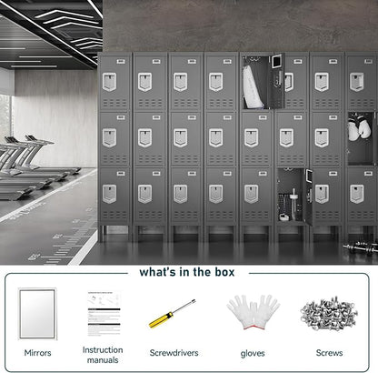 BUTISOW Metal Lockers - 66" Height Steel Lockers for Employees with 3 Door Storage Locker with Card Slot for Employees Gym School Home Office Garage - Assembly Required