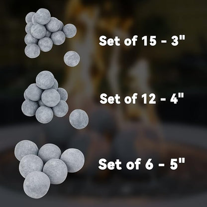 Skyflame Fireplace Balls for Gas Fireplace, Set of 6 Round Fire Stones Set for Indoor and Outdoor Fire Pits Accessory, 5 Inch, Gray