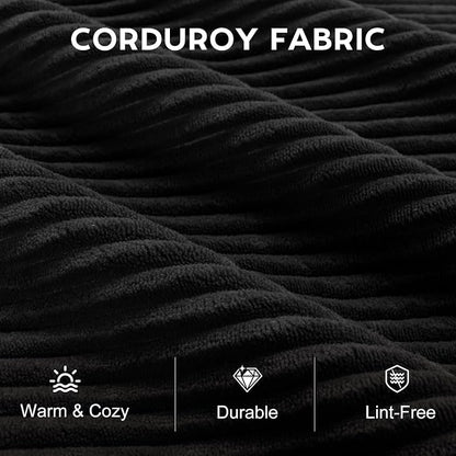 118" Sectional Boneless Oversize Modular Couches, Curved Cloud Sectional Sofa for Living Room, Corduroy U Shape Deep Seat Sofa with 2 Ottomans & 3 Throw Pillows, No Assembly Required,Black