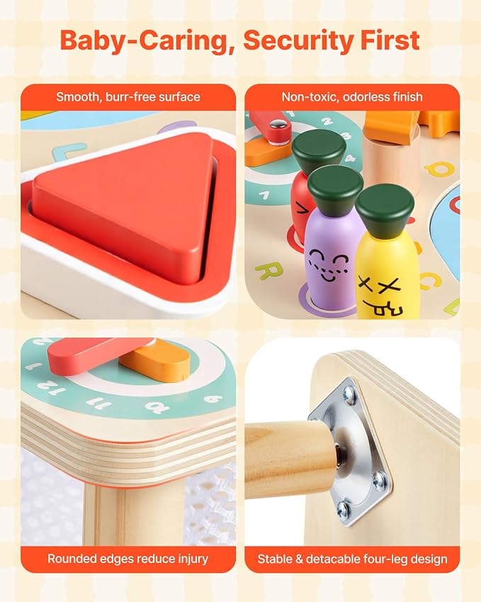 VEVOR Montessori Activity Table for Toddler 1-3 Years Old, 8 in 1 Wooden Learn Activity Desk, Baby Play Table for Boys & Girls Aged 6+ Months, Great Birthday, Christmas, Children's Day Present