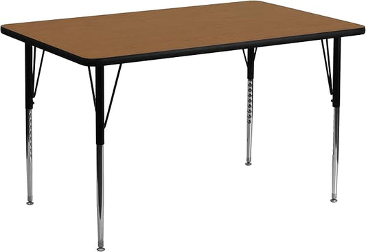 Flash Furniture 24''W x 48''L Rectangular Oak Thermal Laminate Activity Table - Standard Height Adjustable Legs