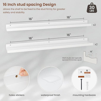 Axeman Picture Ledge Shelf | 36 Inch White Floating Shelves Set of 4 | Rustic Wood Wall Shelves with Lip | 36" White Picture Shelves for Wall with Ledge | Photo Shelves