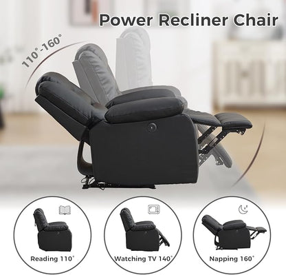 EBELLO Classic Power Recliner Chair, Faux Leather Oversized Electric Overstuffed Chair with Thicked Cushion and Back, Single Sofa with Comfortable Armchair, Black, 2Pcs