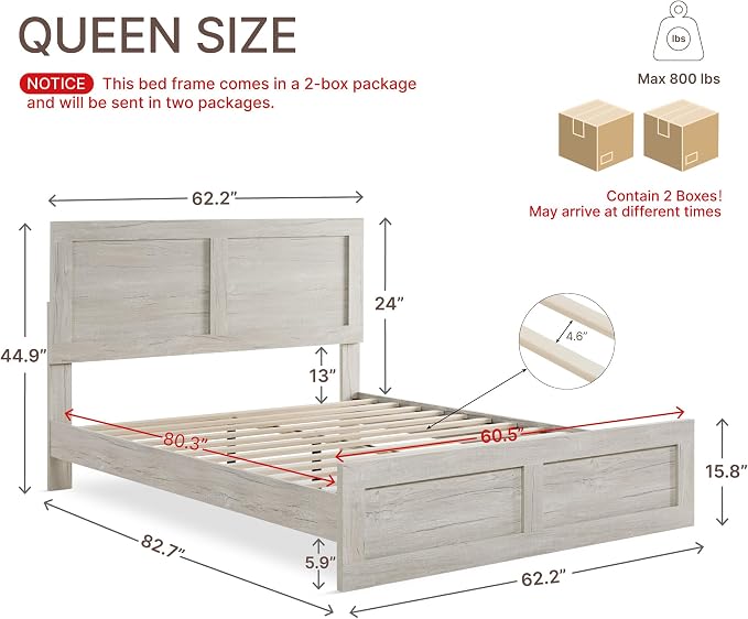 KISLOT Wood Bed Frame, Full Size Wooden Platform Bed Frame with Headboard and Footboard Mattress Foundation Farmhouse Bedroom Furniture No Box Spring Needed