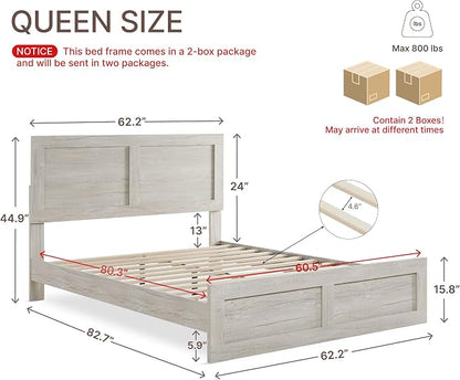 KISLOT Wood Bed Frame, Full Size Wooden Platform Bed Frame with Headboard and Footboard Mattress Foundation Farmhouse Bedroom Furniture No Box Spring Needed