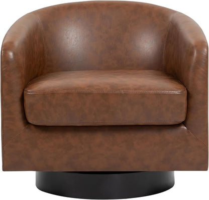 Faux Leather Swivel Barrel Accent Chairs Set of 2, Comfy Club Chair Upholstered Round Armchair for Lving Room, Coffee