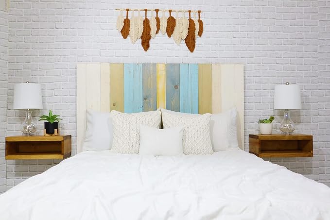 Barn Walls Sunrise Mix Signature Design, Multicolored Solid Wood Headboard, Floating Panels, Wall Mount, Adjustable Height, Easy Assembly Queen Size