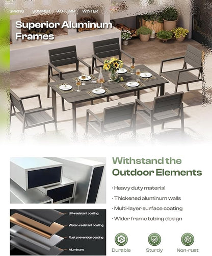 Outdoor Dining Set for 8, Patio Table and Chairs Set with Umbrella Hole, 10 Pieces HDPS + Aluminum Outdoor Furniture Sets for Patio, Garden (Charcoal)