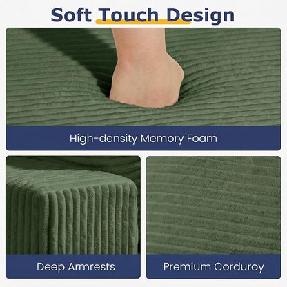 Boneless Couch for Living Room, 3 Seater Convertible Futon Sofa Bed Comfy Pull Out Couch with 5 Pillows & Detachable Washable Cover, Upholstered Floor Sofa in A Box, No Assembly Required, Green