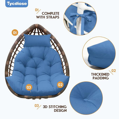 Outdoor Hanging Egg Chair Cushion Replacement, Thicken Egg Chair Cushion Waterproof Basket Eggs Chairs Cushion with Headrest Pillow, U-Shaped Cushions for Hanging Eggs Chairs (Royal Blue)